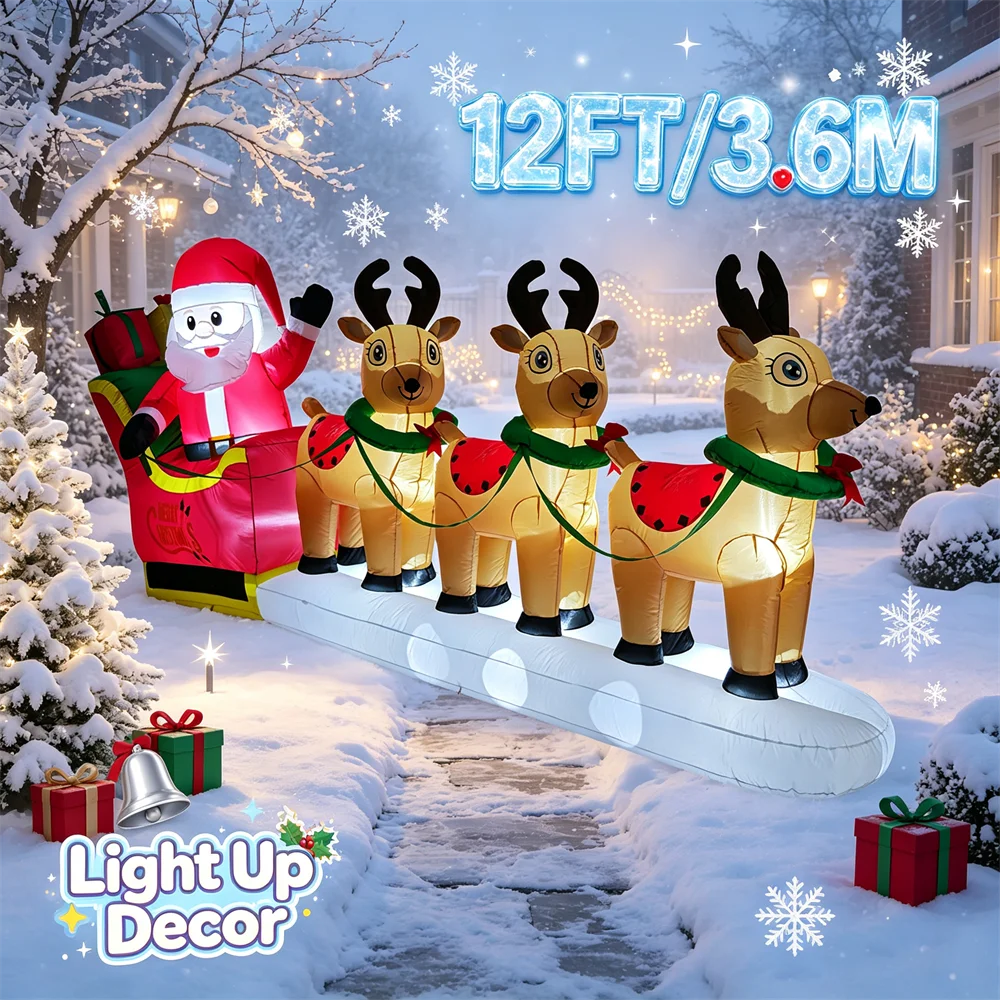 Up Lighting Decor - Christmas Inflatable Model Santa Claus Sleigh