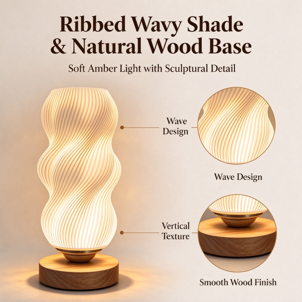 3D Printed Wave Texture Night  - Decor Lighting Lamps recension och pris